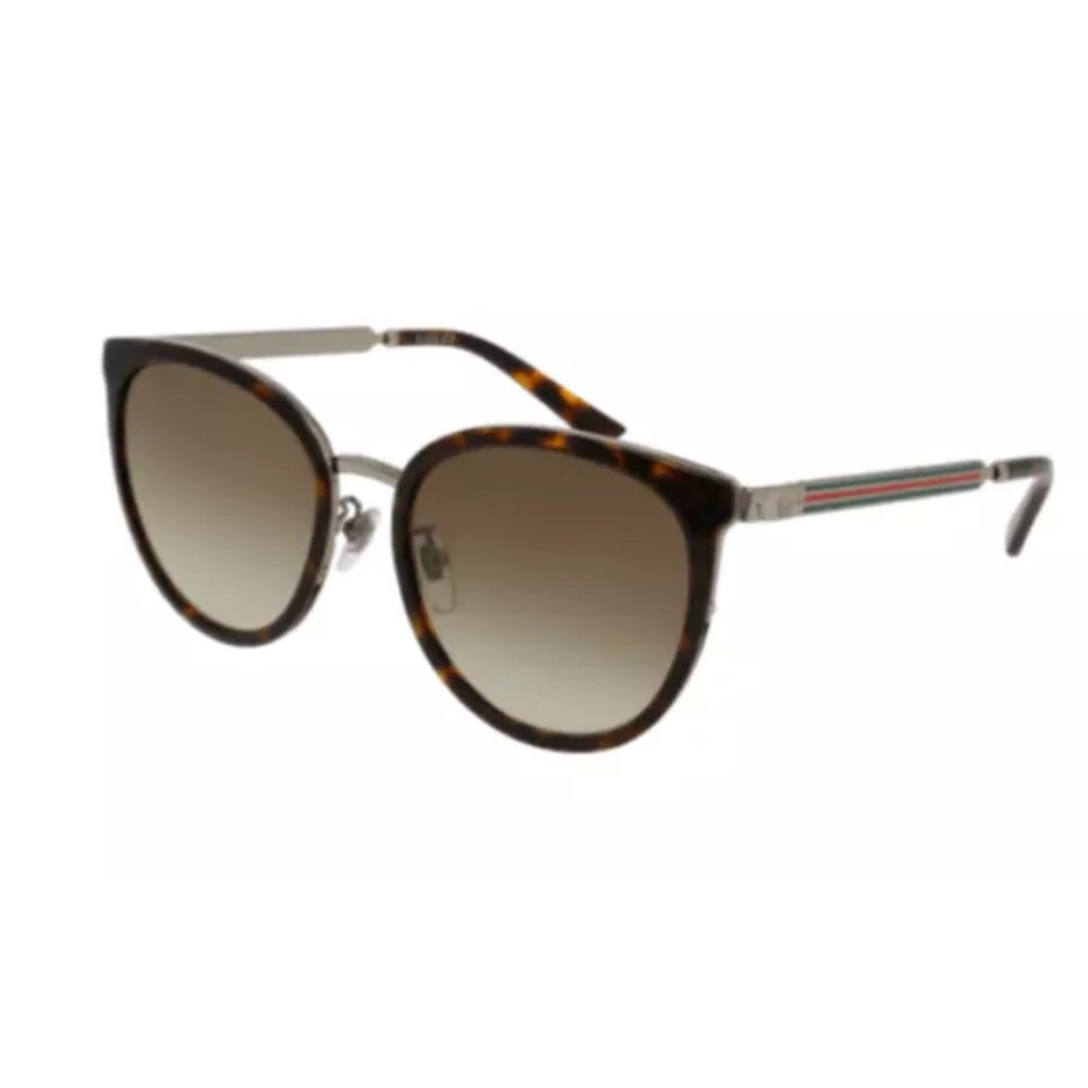 Gucci Havana Silver/Brown Gradient Round Women's Sunglasses.
